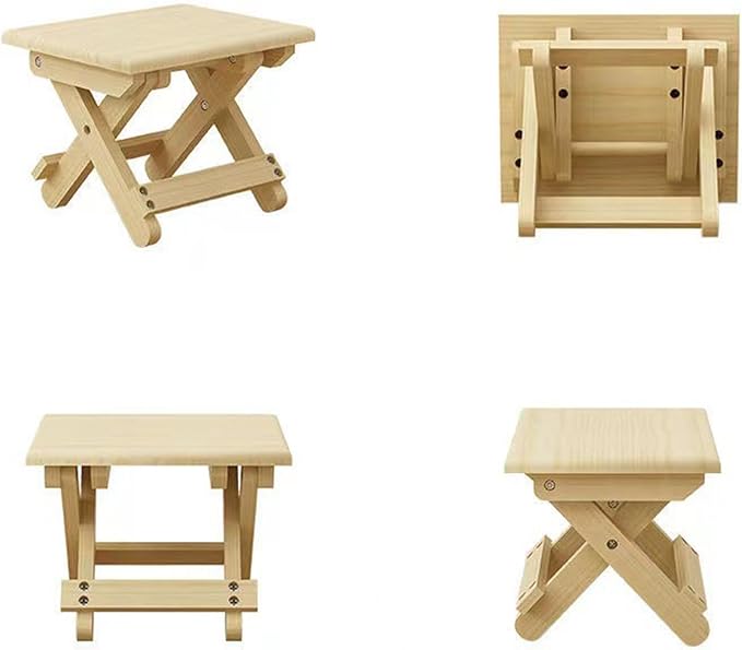 Compact Folding Wooden Stool Garden Stool Reinforced Cross Bar Picnic Stool for Bedroom 2 Piece