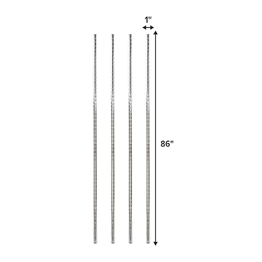 Stainless Steel Chrome Wire Shelving Posts – Set of 4 Poles (86) – Heavy Duty Commercial Grade for Wire Racks &amp Storage Shelving Units