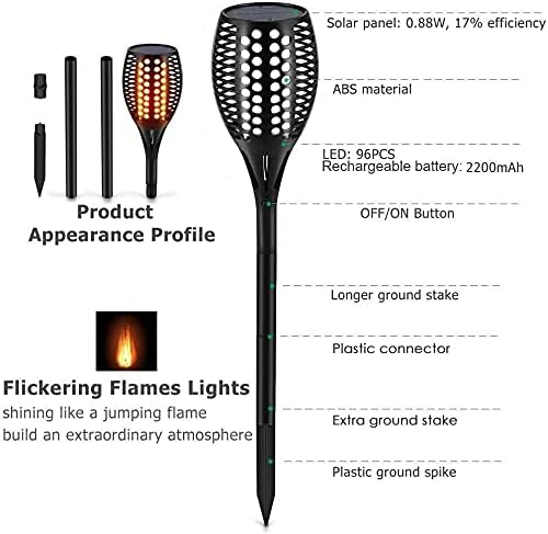 Aityvert Upgraded Larger Solar Torch Lights Waterproof Outdoor Dancing Flames Light Flickering Flames Garden Light Landscape Decoration Pathway Patio Lights 43 96 LED (6 Pack)