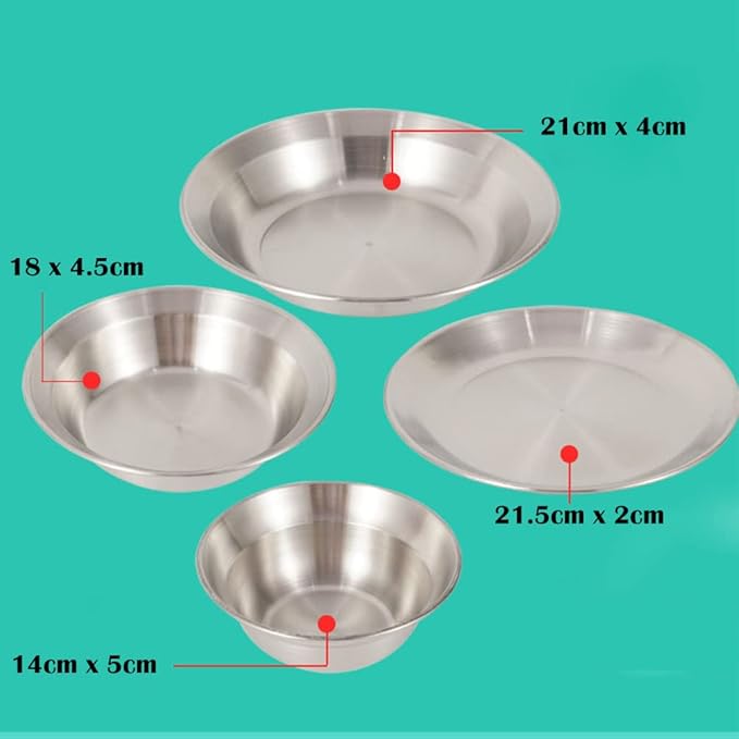 4PCS Camping Mess Kit Stainless Steel Camping Dishes Set Dinnerware for 1-2 Person Dishes and Bowl Set for Backpacking Hiking Picnic RV Travel