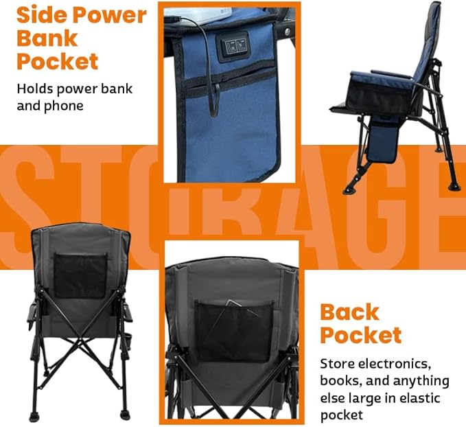 ExtremeHEAT Wireless Heated Camping Chair with 20000mAh Power Bank – Rechargeable Electric Heated Chair for Camping Tailgating &amp Outdoors