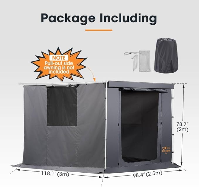 SanHima Awning Room with Floor 8.2Ft x 10Ft - Breatheable Mesh Tent Waterproof Sun Shelter for Overland Camping for SanHima Pull-Out Side Awning 8.2Ft x 10Ft (Not Included)