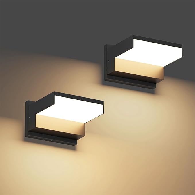Outdoor Wall Lights 3000K Porch &amp Patio Light Aluminum Hardwired Modern Exterior Wall Sconces IP65 Waterproof for House(Black2 Pack)