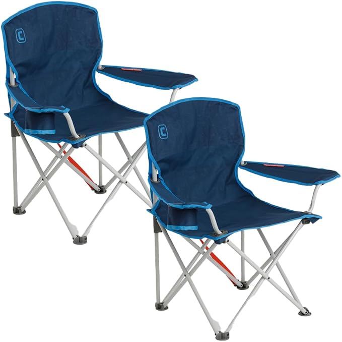 CORE Youth Quad Chair | Folding Chair with Cupholder for Indoor Home or Outdoor Camping | Perfect for Concert Seat Sports Beach Travel &amp Picnic (Blue)