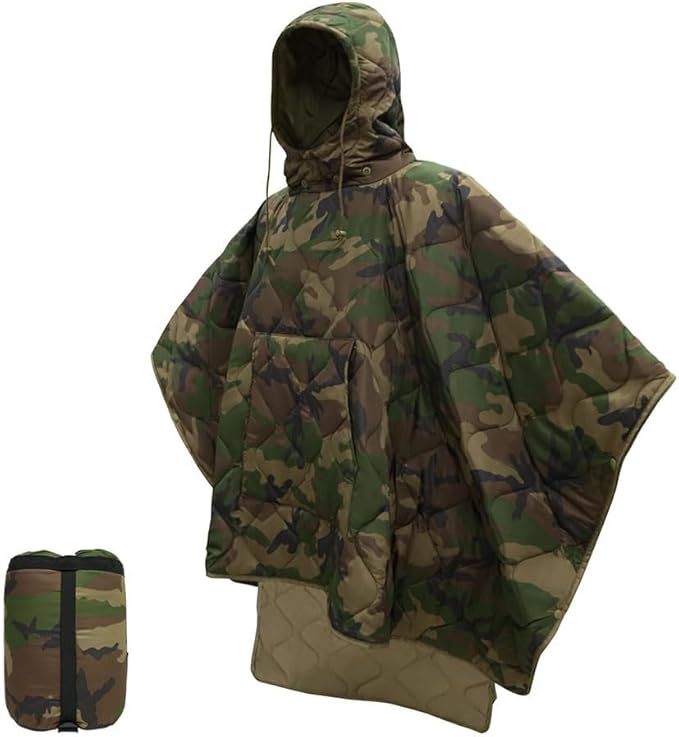 Large Waterproof Camping Blanket Wearable Poncho Liner Packable Weatherproof Warm Quilt for Outdoor HikingTravelPicnicStadiumCamouflage