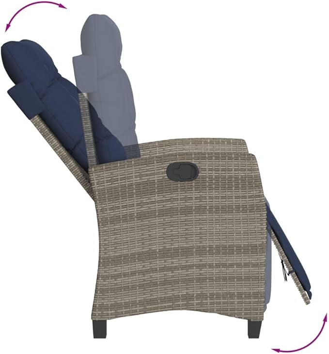 Reclining Garden Chair Grey PE Rattan Standard Patio Furniture Garden Furniture Patio Chair for Deck Outdoor