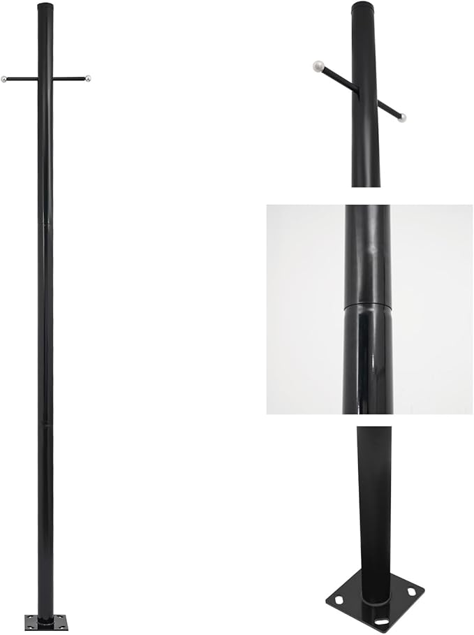 10FT Outdoor Lamp Post Split Street Light Pole with Cross Arm Base Mount Lighting Post Fixtures for Pathway Courtyard Parking Lot Fits Standard 3 Post Top Fixtures (10FT 76mm Base Mount)