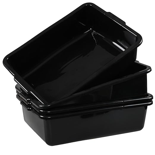 22 L Large Commercial Bus Box Black Plastic Bus Tub 4 Pack