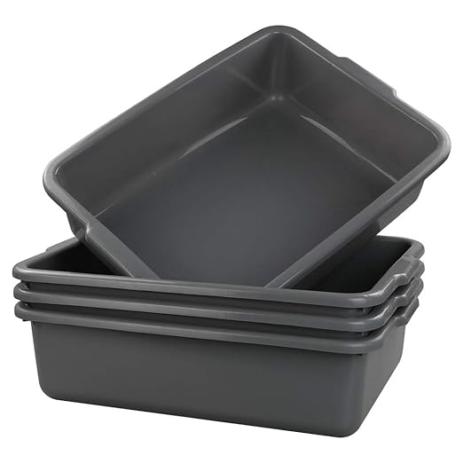 Begale 4-Pack 23 L Large Plastic Commercial Utility Bus Box Bus Tubs Gray