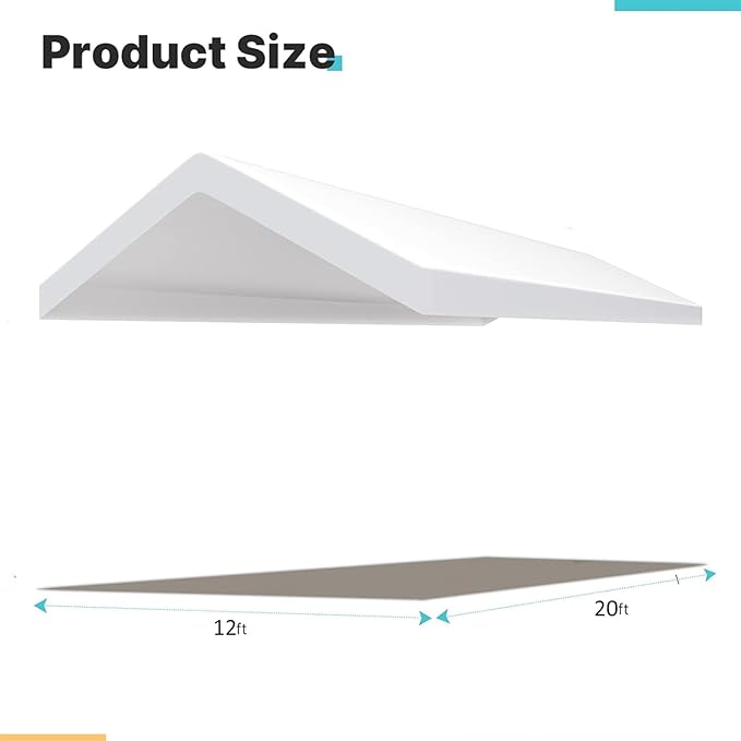 Carport Replacement Canopy Cover for 12 x 20 feet Car Tent Top Garage Shelter Cover Tarp with Ball Bungees (Only Top Cover Frame Not Include (12 x 20' White)