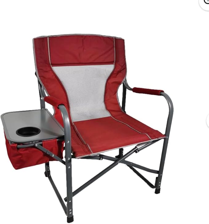 Folding Director's Chair with Side Table and Cooler Heavy-Duty Camping Chair 33.73W x 37.3H inches (Red Sport)