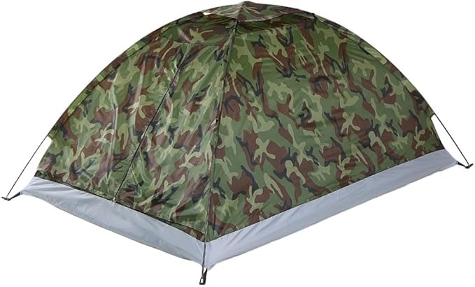 Outdoor Double-door Tent Ultralight Camping Tent Camouflage Hiking Shelter With Sun Protection And Breathable Mesh Roof Design Includes Rain Cover Backpack Poles And Stakes(1 person)