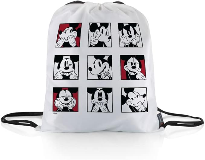 Picnic TIME Disney Mickey Mouse Impresa Picnic Blanket Lightweight Folding Beach Blanket with Carry Backpack Machine Washable Water Resistant Fleece Picnic Mat (Black and White)
