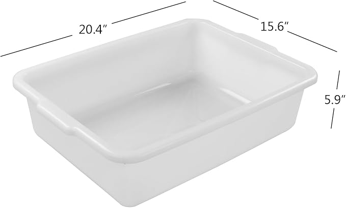 23 L Plastic Rectangle Large Bus Box White Large Commercial Bus Tub 4-Pack
