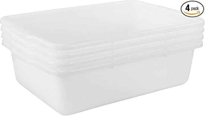 32 L Plastic Large Commercial Bus Tubs 4-Pack Utility Tote Bus Box White