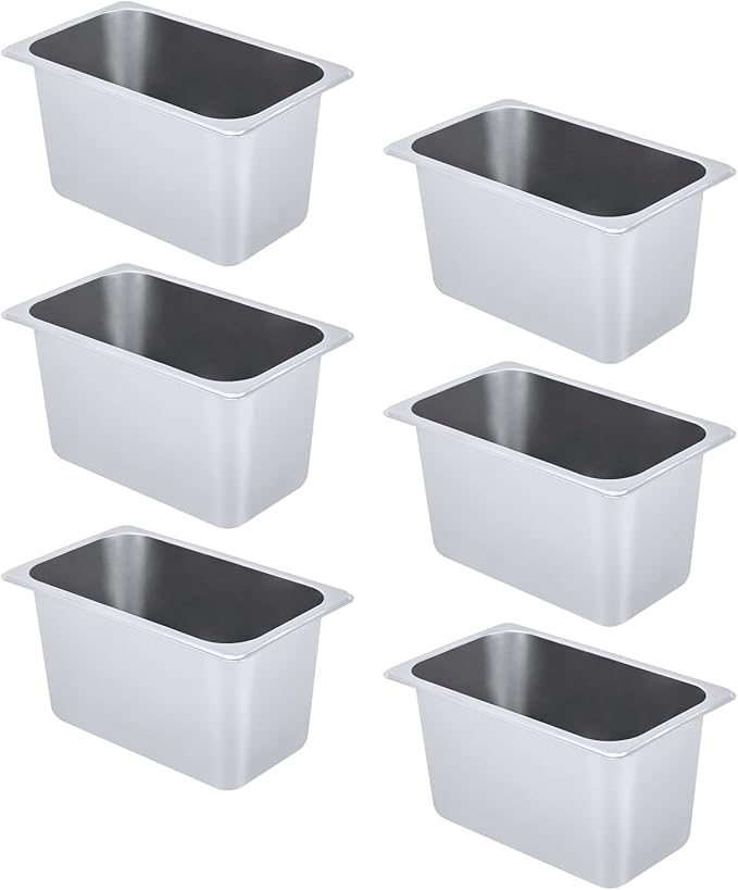 6 Pack 1/4 Size Stainless Steel Steam Hotel Pan 10.4x6.3x6in Steam Table Pan Food Service Pan for Party Kitchen Restaurant Hotel