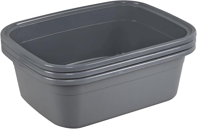 18 Quart Dish Pan Gray Plastic Tubs Set of 3