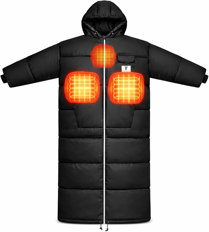 Thermotuff Wearable Battery-Heated Sleeping Bag with with Long Sleeves Pockets and Adjustable Drawstring | Ideal for Camping Cold Weather Hiking and Stadium Sak Blanket | Black