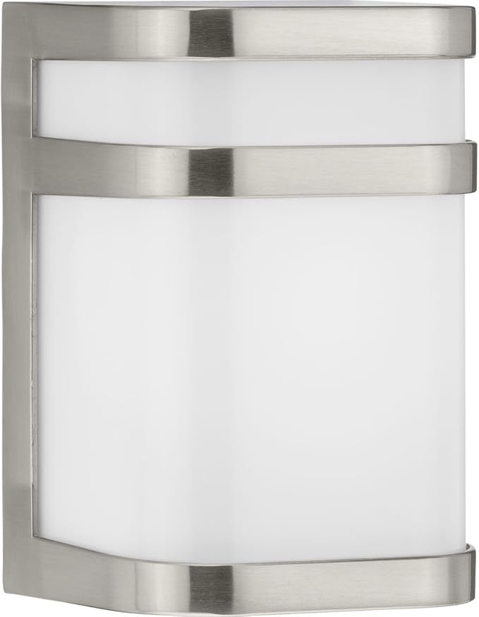 Progress Lighting Valera LED Collection 1-Light Matte White Acrylic Shade Modern Outdoor Small Wall Lantern Light Brushed Nickel