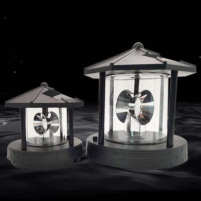 15 * 15 * 17cm Solar Lighthouse Rotating Light Led Rotating Lighthouse Beacon Lamp Rotating Outdoor Decorative Lamp Energy Saving Solar Landscape Light (Black)