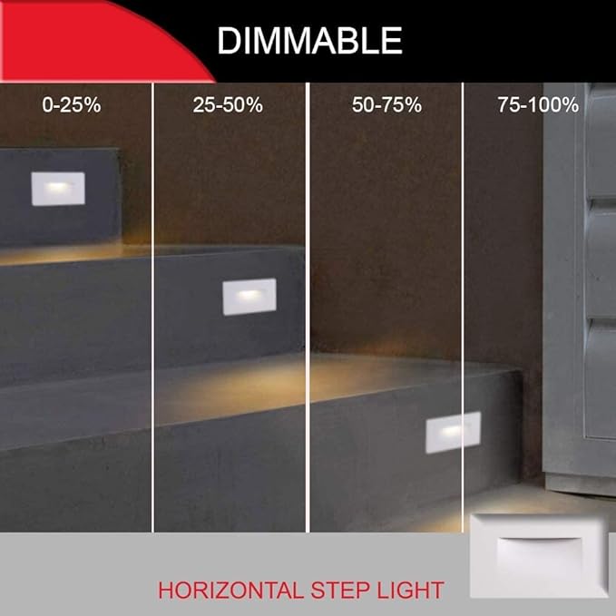 Ciata LED Stair Lights Indoor Step Lights Outdoor Light 3 Watt Warm White Stairway Lighting for Outdoor and Indoor Stairs 3000K Concrete Home Theater Lighting White Finish Horizontal 3 Pack