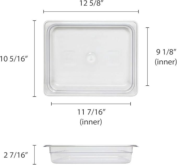 TrueCraftware- Half Size 2-1/2” Deep Polycarbonate Food Pan Clear Color- Food Storage Containers Commercial Hotel Plastic Food Pans Catering Buffets and Restaurants for Fruits Vegetables Beans Corns