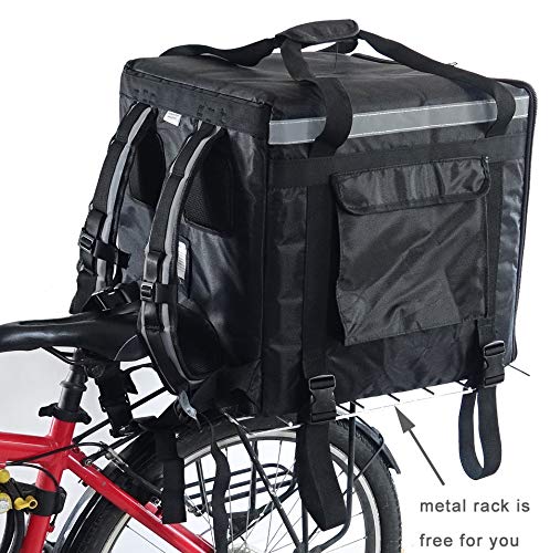 PK-92Z: Big Insulated Pizza Delivery Bag with Cup Holder 16 L x 16 W x 16 H Thermal Food Delivery Box For Scooter Heat Insulated Food Delivery Bag For Bike Side Loading 2-Way Zipper Closure