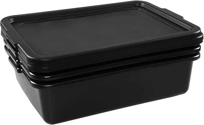 3-Pack Plastic Bus Tubs with Lid 13 L Commercial Bus Box with Lid Black