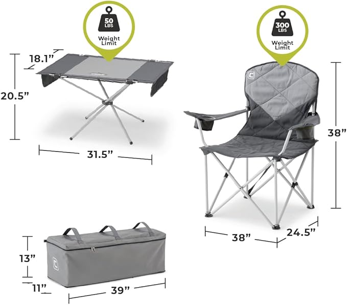 CORE 4 Person Instant Cabin Tent Camping Set | Includes 1 Pop Up Tent with 60 Second Setup 1 Outdoor Table &amp 2 Camp Chairs | Perfect for Family Car Camping with Included Carry Bag