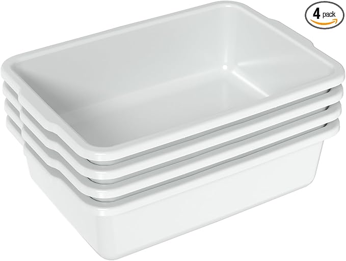 23 L Plastic Commercial Bus Tubs Large Utility Tote Bus Box White 4-Pack