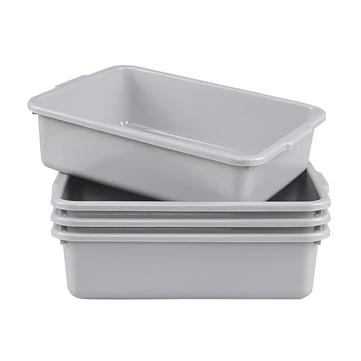 4-Pack Commercial Bus Tub Box 8 L Small Dish Pans for Washing Dishes Grey
