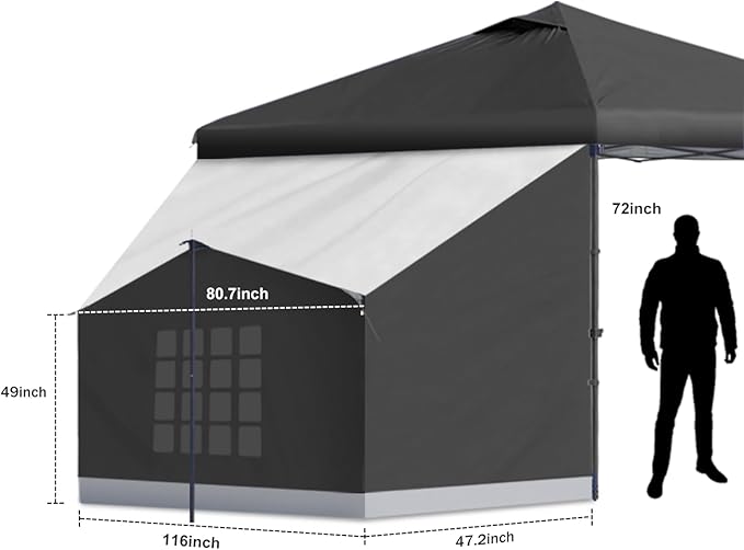 KAMPKEEPER Side TentCamping Tent for 10' x 10' Pop Up Canopy Easy Set Up GazeboCompatible with 10' Wide Canopy Tents (Black)