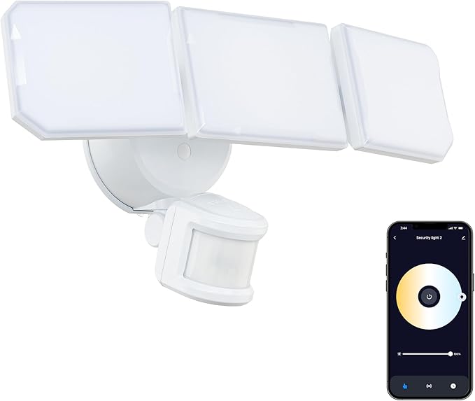 Guardian Smart Flood and Security Wall Light with 3 Lights 3400 Lumens 30 Watts and Programmable Motion and Photo Sensor in White Works with Android or iOS