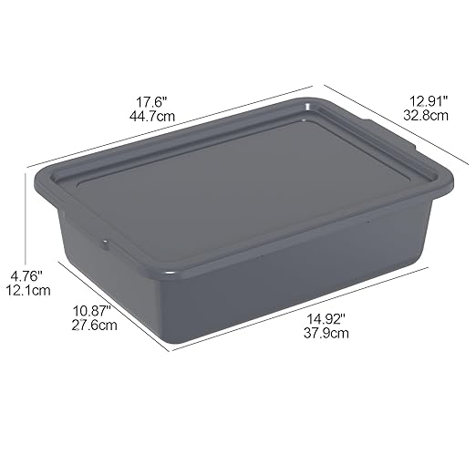 Ramddy 3-Pack 13 L Plastic Commercial Bus Tub with Lid Grey Bus Box Restaurant
