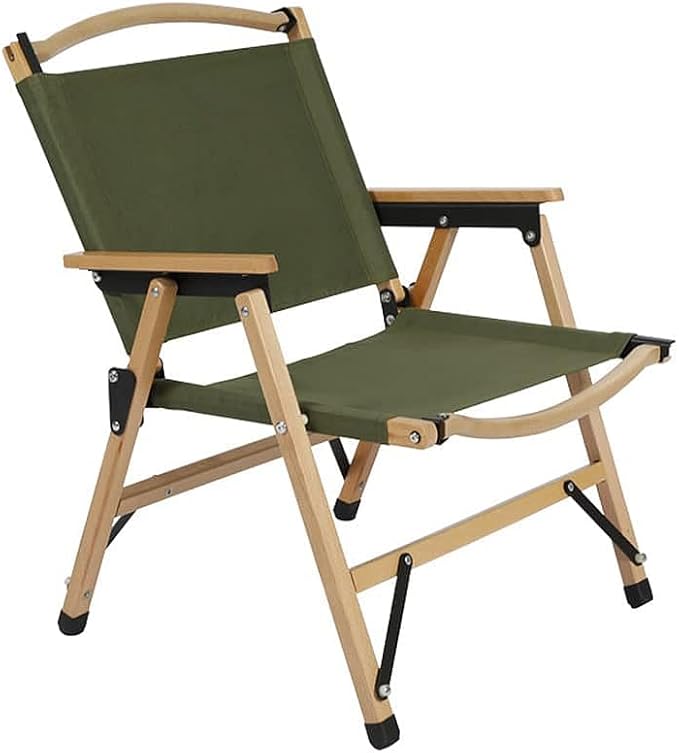 UNISTRENGH Wooden Folding Camping Chair Portable Beech Wood Outdoor Backrest Chair for Road Trip Fishing Beach Patio and Backyard (Military Green)