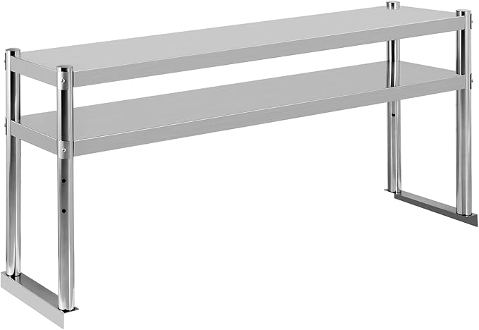 Stainless Steel Double Overshelf 60''L x 12''W Commercial 2 Tier Overshelf Height Adjustable Overshelf for Prep Work Table in Kitchen Restaurant