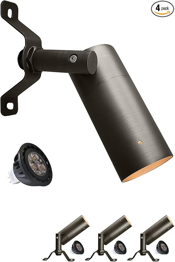 MALORY Brass Landscape Spot Down Light Low Voltage Led Downlights Tree Light Outdoor Landscape Lighting for Yard Garden Lawn Wall Patio with 5W MR16 LED Bulb 2700K Warm White（4 Pack）