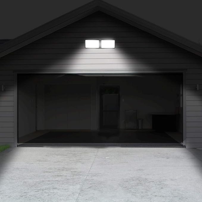 FAGUANGAO Dusk to Dawn LED Security Light18W Plug in Flood Light Outdoor5000k Daylight1600lm IP55 WaterproofAdjustable 2 Heads Wall Light for Garage Porch Yard BlackStreet
