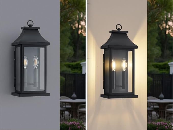 Large Outdoor Wall Lights Outside Lights Exterior Lighting Fixtures Wall Mount Wall Sconce Light Outdoor Lanterns for Porch Black 18 2-Light 1-Pack