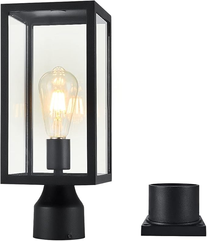 Large 15 inch Outdoor Post LightWaterproof Cast Aluminium Lamp Post Light FixturePost Lantern with Pier Mount BaseMatte BlackSuitable for GardenYardDrivewayetc