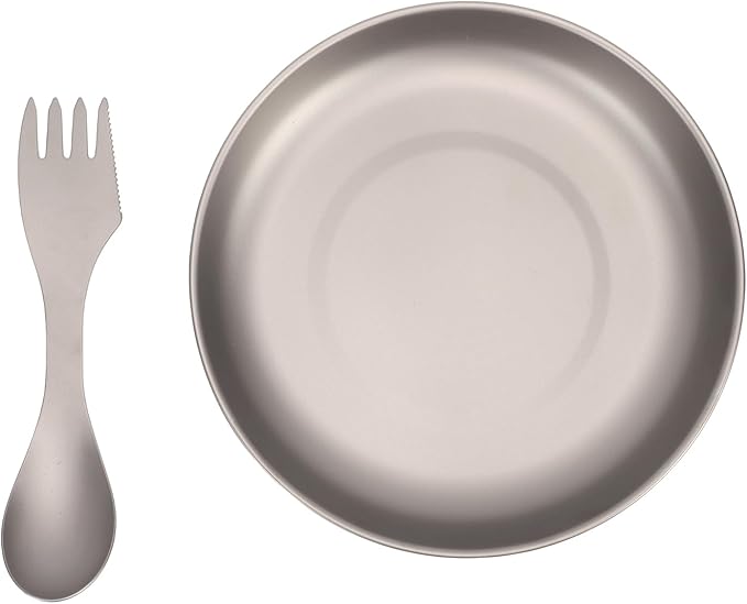 Alomejor Utensils Camping Mess Kit Cookware Lightweight Fork Spoon Plate Set for Hiking and Backpacking