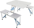 Vasitelan Folding Camping Picnic Table with Seats/Umbrella Hole Lightweight and Fold Up Card Suitcase Table Aluminum Alloy Frame RV Tabletop with Soft Handle (Style 1)