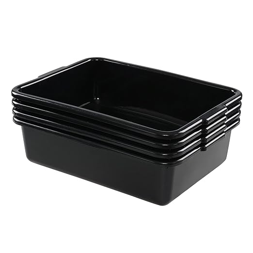 13 L Commercial Bus Tub Box 4 Pack Dishpans for Restaurants Black