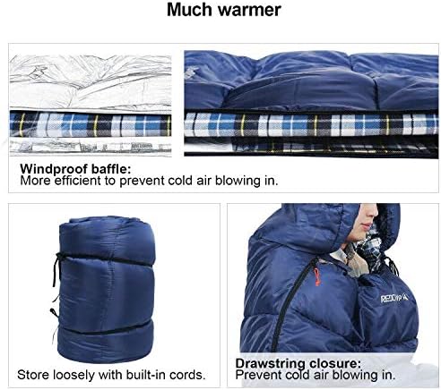 REDCAMP Flannel Sleeping Bag for Adults Comfortable Cotton Sleeping Bags for Camping with Detachable Hood Red/Grey/Blue/Black