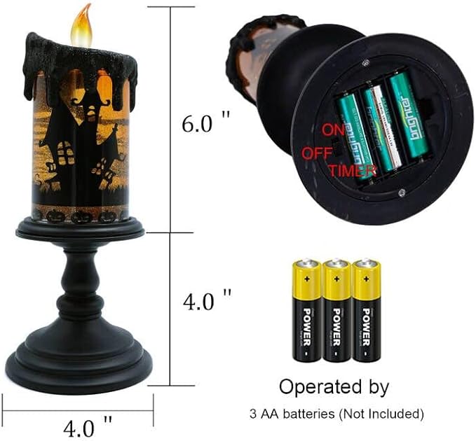 Eldnacele Halloween Snow Globe Candles Lighted Lamp Battery Operated Spooky Spinning Water Glittering Tornado Candle Flameless Candles Table Centerpiece for Halloween Decoration Indoor(Castle)