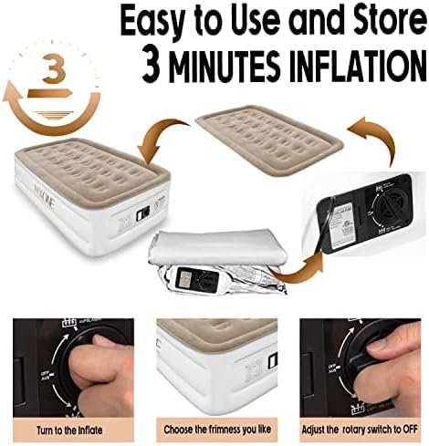 NXONE Air MattressInflatable Single Airbed Luxury Double High Self Inflation Deflation Twin Air Mattress with Electric Built-in Pump Blow Up Guest Bed for Home Portable Camping Travel550lb