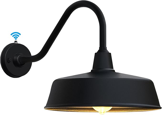 JOESA Outdoor Gooseneck Barn Light Fixture with a 15 inch Long Extended Arm - Dusk to Dawn Porch Light Vintage and a Rustic Style for House Patio or Exterior