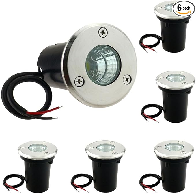 6 Pack 3W Warm White LED Well In Ground Landscape Lights IP67 Waterproof for Outdoor Lighting Garden Yard Patio Driveway Deck Step Pathway Low Voltage 12V 24V DC AC