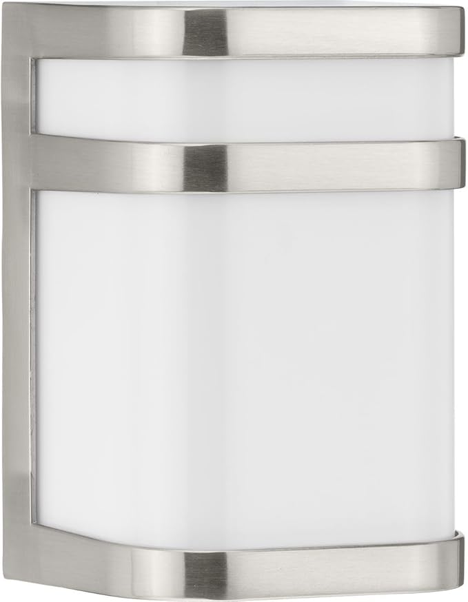Progress Lighting Valera LED Collection 1-Light Matte White Acrylic Shade Modern Outdoor Small Wall Lantern Light Brushed Nickel