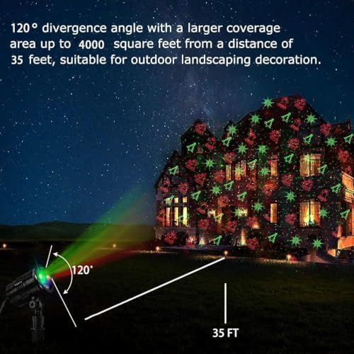 Christmas Laser Lights Outdoors Decoration Projector Light Waterproof LED Star Show for Xmas Decor House Home Yard Garden Patio Wall Indoor Red and Green with Wireless Remote